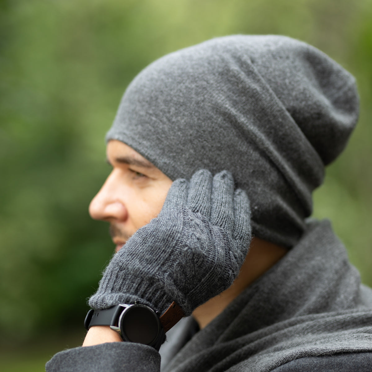 dark grey Men’s Double-Layer Cashmere Beanie