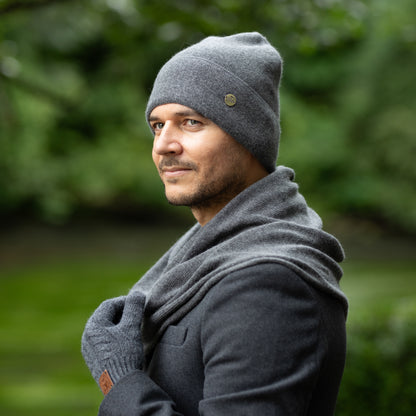 dark grey 100% Mulberry Silk Lined Men’s Cashmere Hat