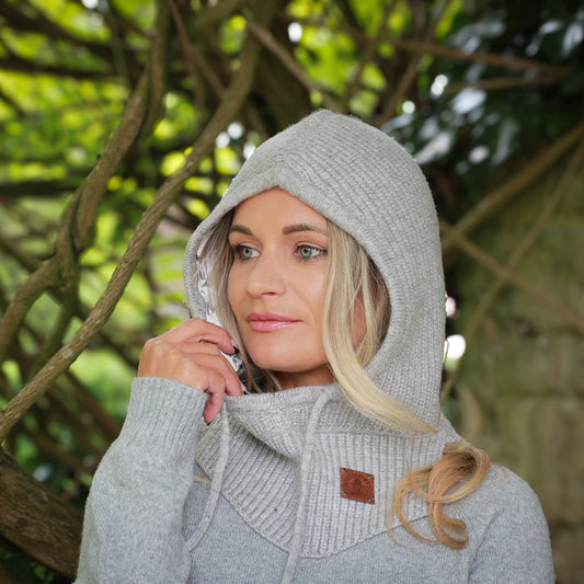100% Pure Silk Lined Cashmere Hood Balaclava Hat  for Women – Warm Winter Beanie, Soft Knit Hood, Frizz-Free Hair Care, Luxury Gift for Her