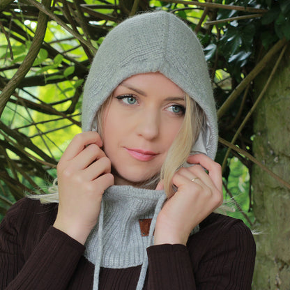 grey 100% Pure Silk Lined Cashmere Balaclava – Women’s Winter Hood Hat