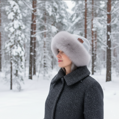 Women’s Winter Cashmere Double Layer Hat – Elegant Faux Fur Trim Beanie, Warm & Stylish Gift for Her