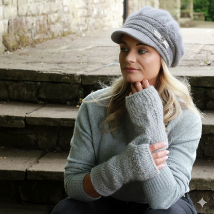 grey Women's Winter Cashmere & Angora Wool Peak Hat – Chunky Double Layer Visor Beanie, Cozy Gift for Her