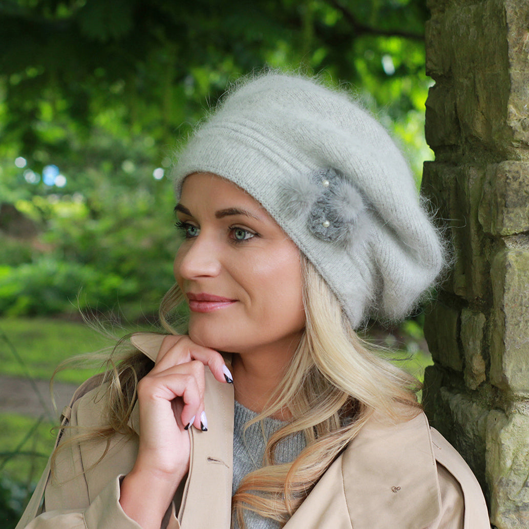 grey Wool Winter Beret – Warm Double-Layer French Style Hat, Cozy Gift for Her, Mum or Grandma