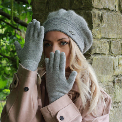 grey Women’s Cashmere Blend Beret – Warm Double Layer Winter Hat, French Style, Cozy Gift for Her, Mum or Grandma