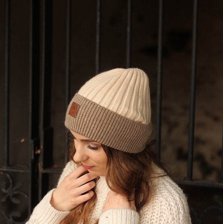 beige Women's cashmere beanie, womens cashmere hat, warm and soft cashmere beanie, Gift for her