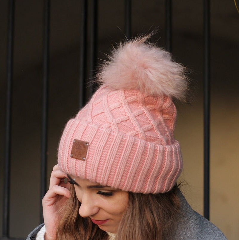 Bonnet d'hiver chaud en cachemire à pompon pour femme, Bonnet épais en cachemire pour femme, Bonnet tricoté, Cadeau pour elle