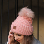 Pink Women's winter warm cashmere pom pom hat, Thick cashmere women's beanie, Knit hat, Gift for her