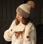 Cashmere real fur pom pom beanie, Knit hat, cozy and super soft women winter hat