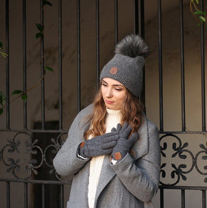 Cashmere faux fur pom pom women's winter hat, Solid colour cashmere beanie, Gift for her.