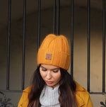 Yellow Cashmere women winter hat, Warm women beanie, Gift for her