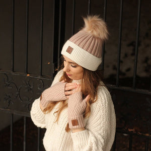 Women's cashmere pom pom  hat, Warm and soft women's cashmere winter beanie, Gift for her