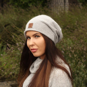 Grey Cashmere women's slouchy hat| Lightweight women's  winter cashmere beanie | Gift for her