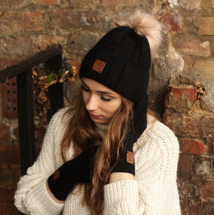 Kaschmir Kunstfell Pom Pom Damen Wintermütze, Warme Damen Beanie, Geschenk für Sie