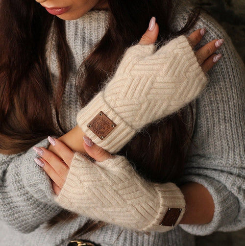 Beige Women's cashmere fingerless gloves, Soft and warm cozy winter gloves for women's – Perfect Gift for her