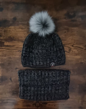 Veganfreundliches Set aus Strickmütze und Halswärmer für Herren, dickes Winterset, Wintermütze und Halswärmer-Set für Herren und Jungen.