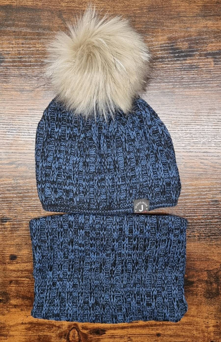 Vegan friendly knit mens hat and neck warmer set, chunky winter set, winter hat and neck warmer set for mens and boys.