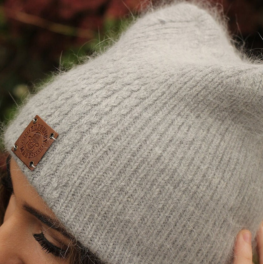 Grey Angora wool beanie