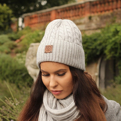 Kaschmir-Set: Mütze, Handschuhe, Schal, Strickset, gemütliches und superweiches Winter-Kaschmir-Set für Damen.