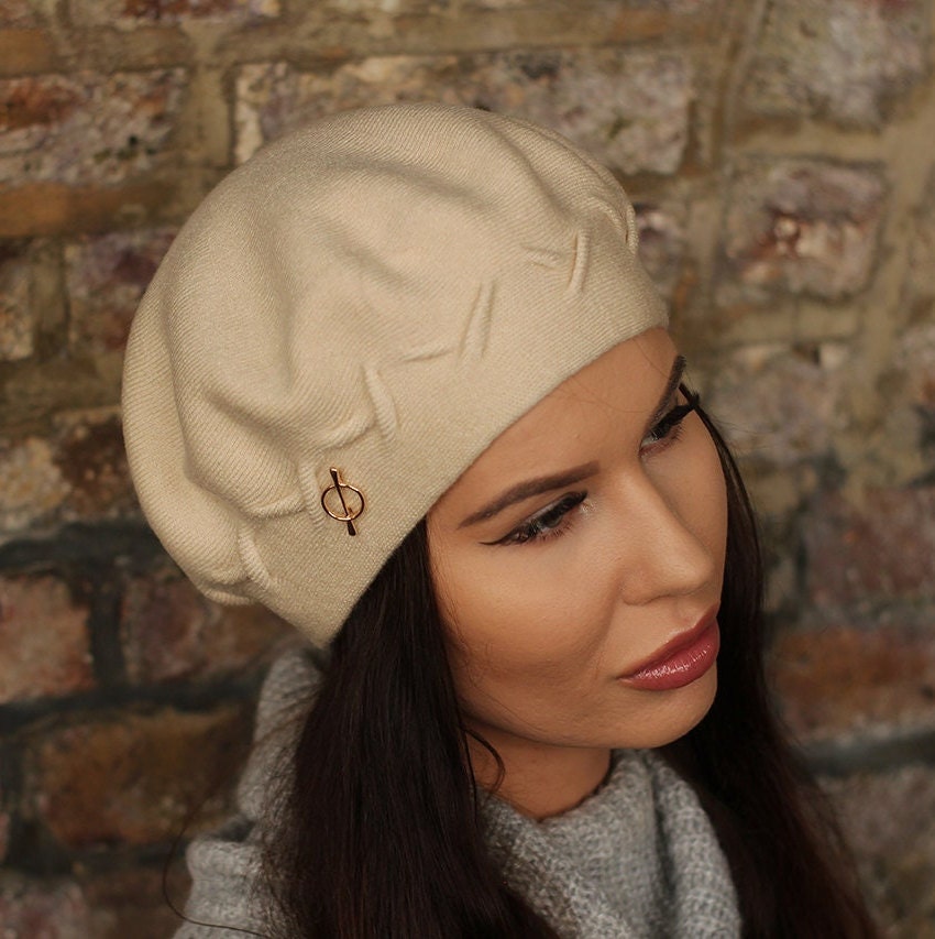 Béret en cachemire pour femme, Bonnet d'hiver pour femme, Béret en cachemire français, Cadeau pour elle