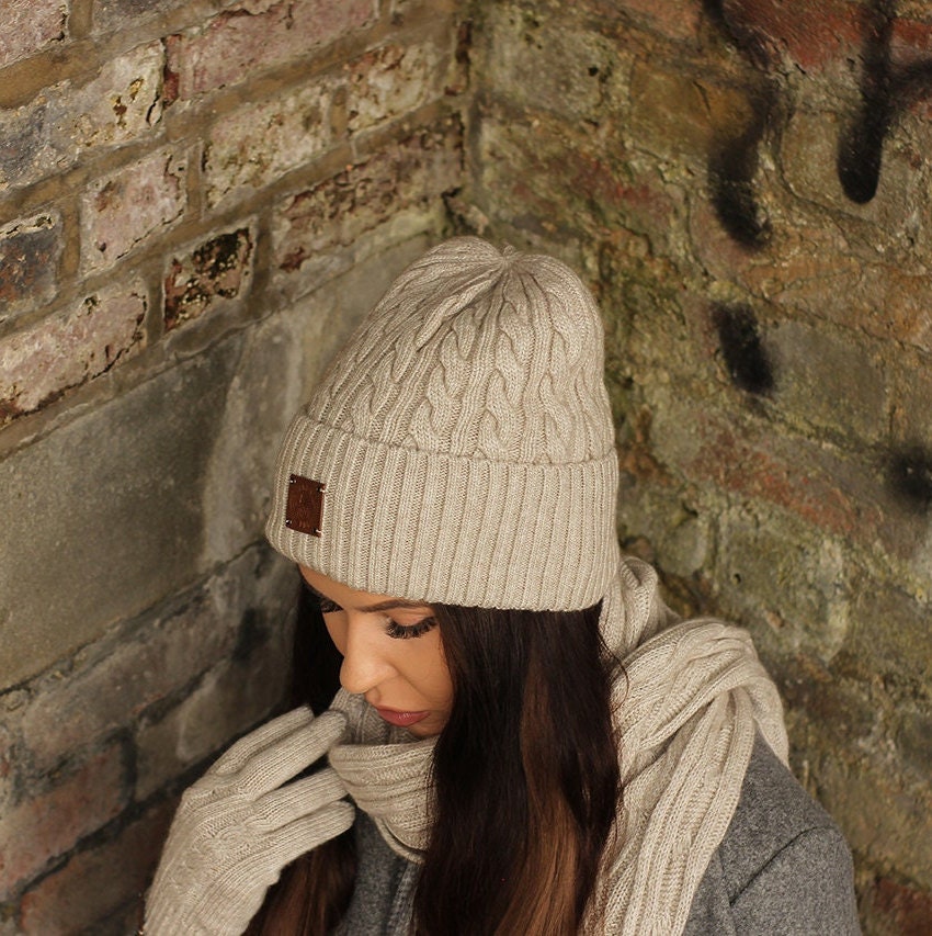 Cashmere beanie, Womens cashmere hat, cashmere gloves, Gift for her