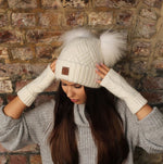 Cashmere double fox fur pom pom hat, Cozy and warm women's girl's bobble beanie, Gift for her