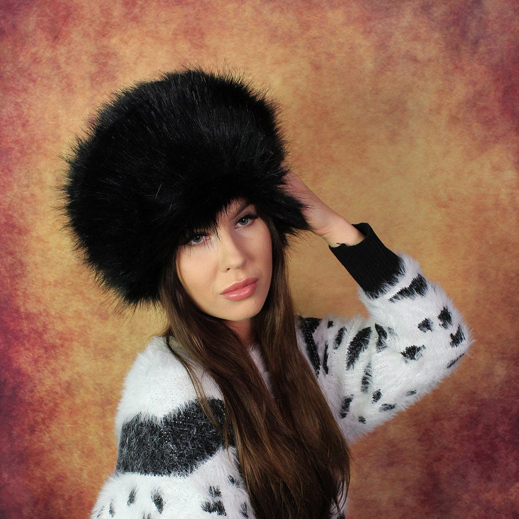 Black Faux fur women's hat, Windproof lined and warm hat, Gift for her