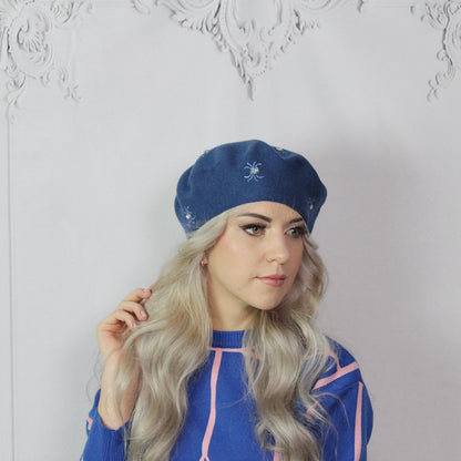 Cashmere beret, Women winter hat, French cashmere beret, Crystal embroidered beret, Gift for her