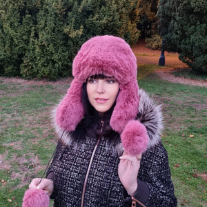 Luxury Faux fur hat, Earflap faux fur hat, Windproof lined warm hat