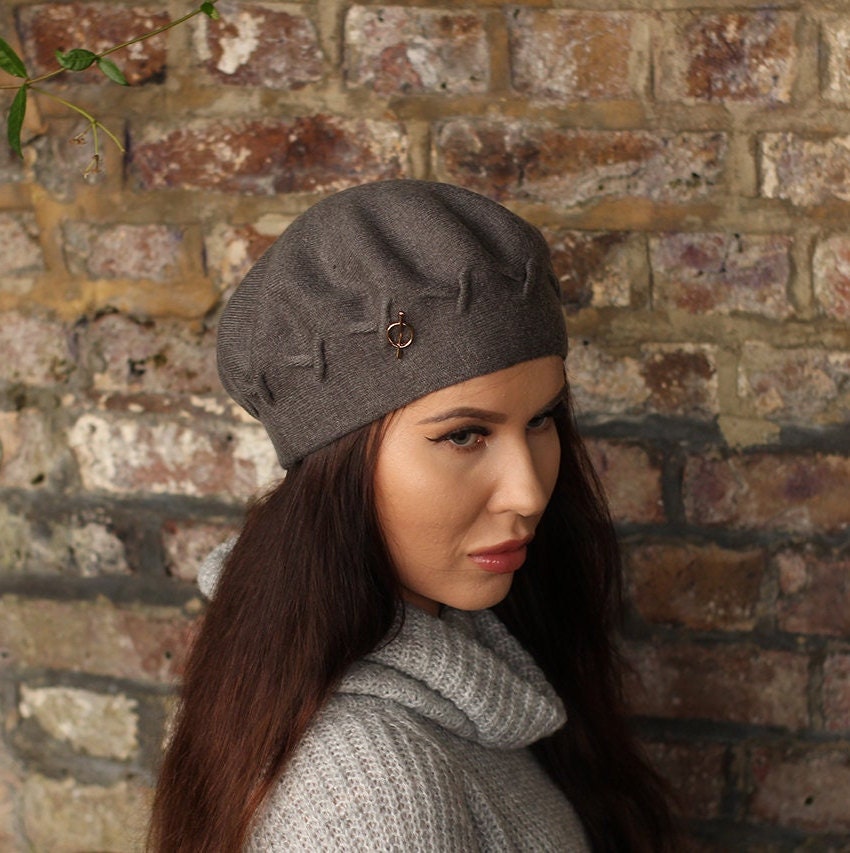 Grey Women's cashmere beret, Women's winter hat, French cashmere beret, Gift for her