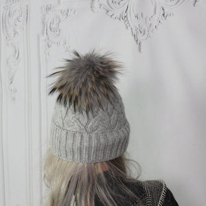 Bonnet tricoté à pompon en vraie fourrure de cachemire, bonnet d'hiver en cachemire pour femme, cadeau pour elle