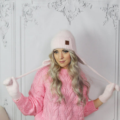 Women earflap hat, Hat and mittens set, Women winter beanie, Gift for her