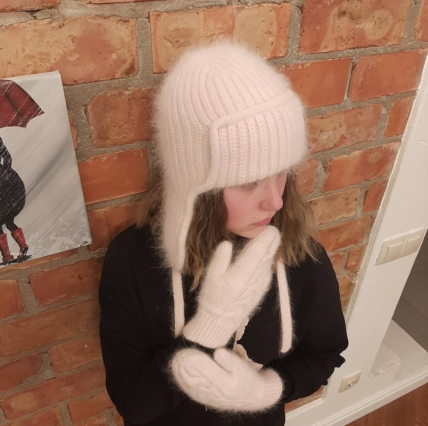 Bonnet cache-oreilles pour fille, Ensemble bonnet et moufles, Bonnet d'hiver pour fille, Cadeau pour elle