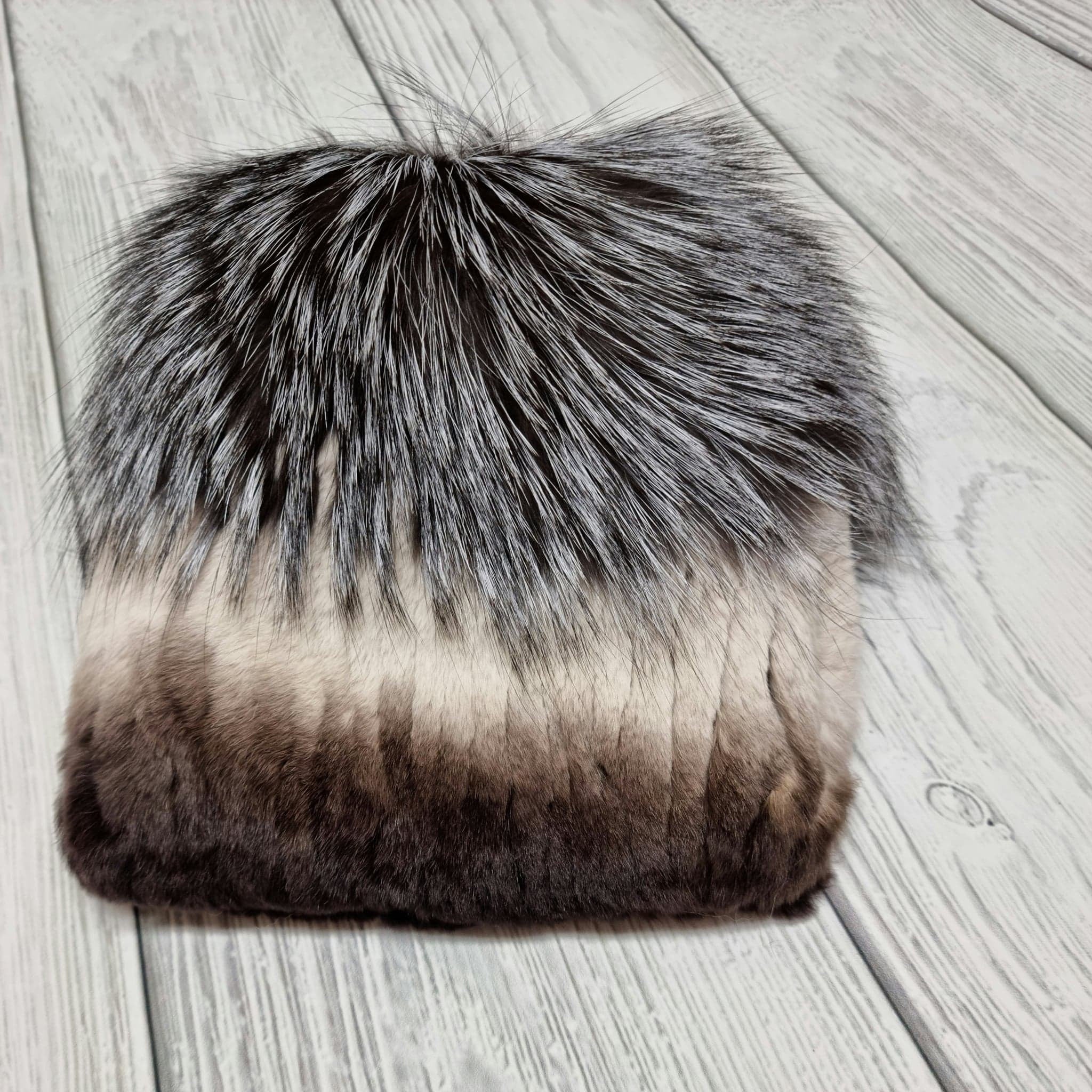 Echte Kaninchenfellmütze, Natürliche Fuchsfell-Pom-Pom-Beanie, Geschenk für Sie