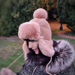 Bonnet à pompon intérieur en polaire avec cache-oreilles pour femme, bonnet doublé coupe-vent chaud, cadeau pour elle