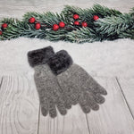 grey Angora wool gloves, lined gloves, warm and thick womens winter gloves.