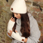 Cashmere hat and fingerless gloves set, Womens winter beanie, Gift for her