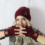 Set aus Kaschmirmütze und fingerlosen Handschuhen, Wintermütze für Damen, Geschenk für Sie