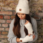 Set aus Kaschmirmütze und fingerlosen Handschuhen, Kaschmir-Beanie-Mütze, warmes und weiches Winter-Kaschmir-Set für Damen. Geschenk für Sie