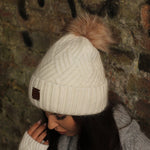 Warm Cashmere Women's Beanie with Faux Fur Pom Pom – Soft Winter Hat, Perfect Gift for Her