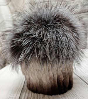 Real rabbit fur hat, Natural fox fur pom pom beanie, Gift for her