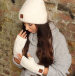 Set aus Kaschmirmütze und fingerlosen Handschuhen, Kaschmir-Beanie-Mütze, warmes und weiches Winter-Kaschmir-Set für Damen. Geschenk für Sie