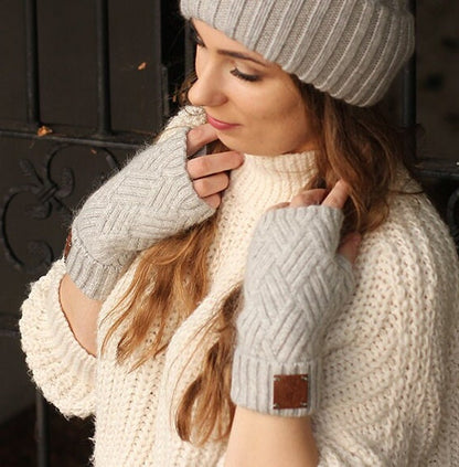Set aus Kaschmirmütze und fingerlosen Handschuhen, Wintermütze für Damen, Geschenk für Sie