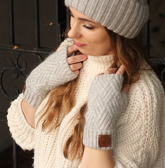 Set aus Kaschmirmütze und fingerlosen Handschuhen, Wintermütze für Damen, Geschenk für Sie