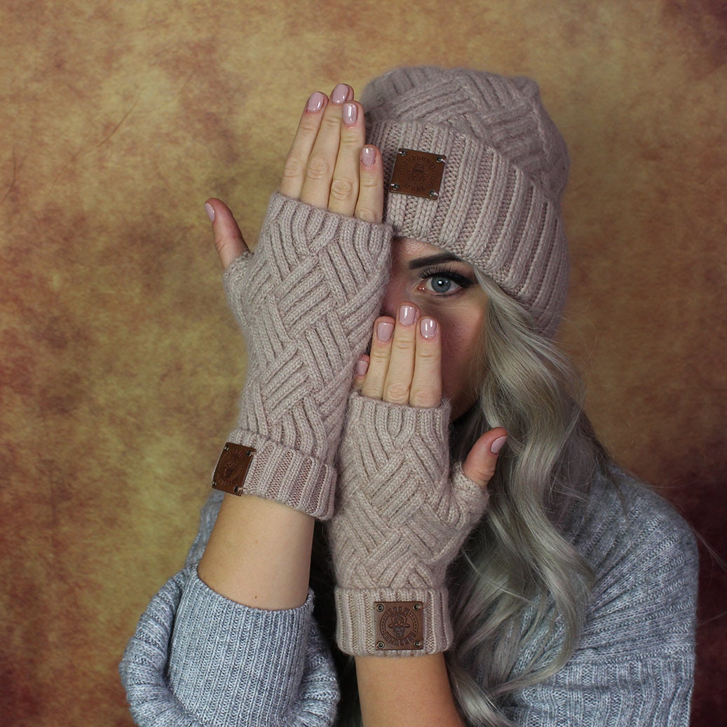 Ensemble bonnet et gants en cachemire, bonnet d'hiver pour femme, cadeau pour elle