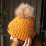 Warm Cashmere Women's Beanie with Faux Fur Pom Pom – Soft Winter Hat, Perfect Gift for Her