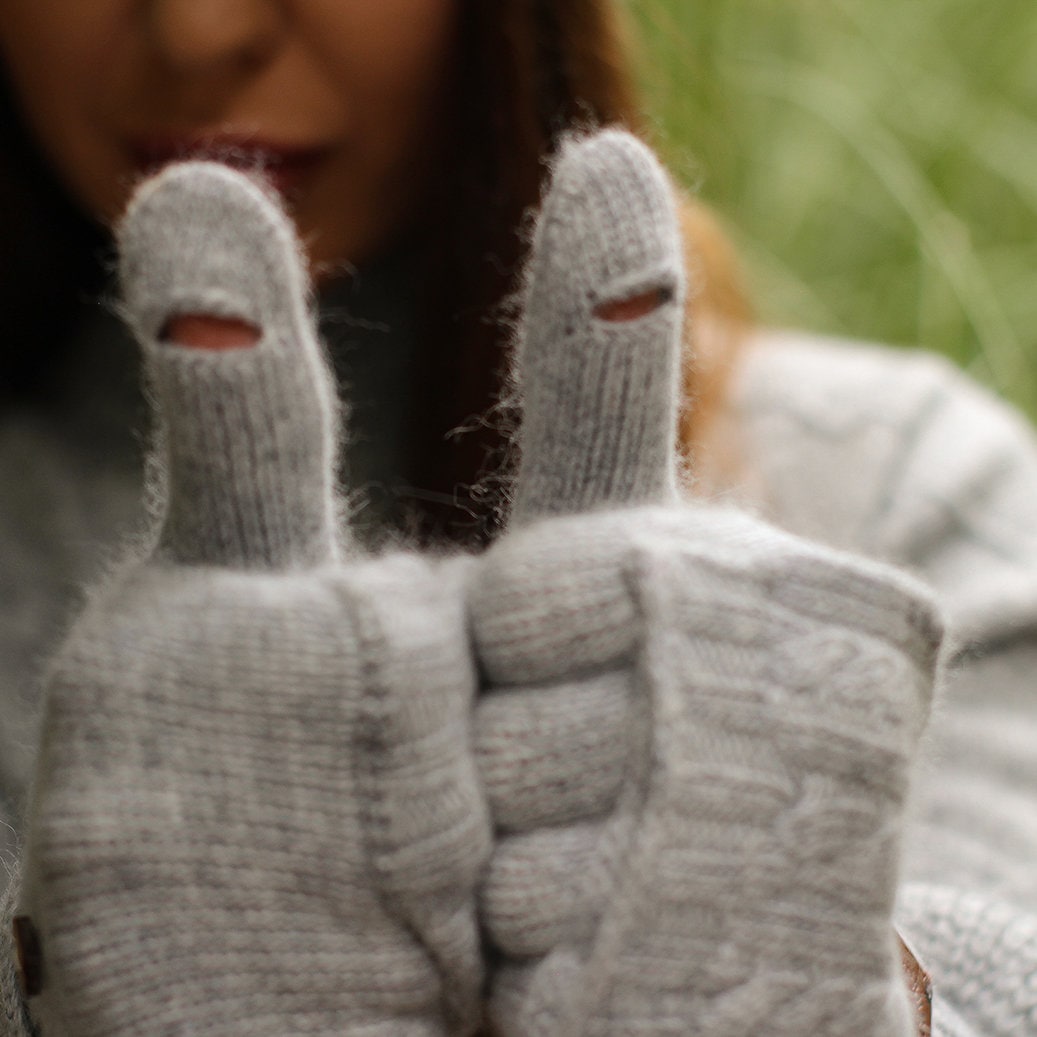 Fingerlose Handschuhe aus Kaschmir, Flapper-Fäustlinge, Cabrio-Fäustlinge, Geschenk für sie, Geschenk für ihn