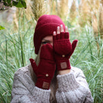 burgundy wine Cashmere fingerless gloves, Flappers mittens gloves, Convertible mittens, Gift for her