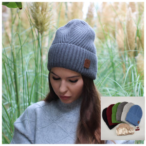 Cashmere Silk Lined Knit Beanie: Unisex Winter Windproof Hat, Great for thick, Curly, Frizz-free hair