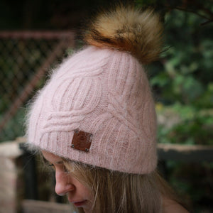 Bonnet à pompon en fausse fourrure de cachemire, bonnet d'hiver en tricot de cachemire épais pour femme, cadeau pour elle