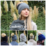 dark grey Cashmere Faux fur pom pom hat, Women winter double layer beanie, Gift for her